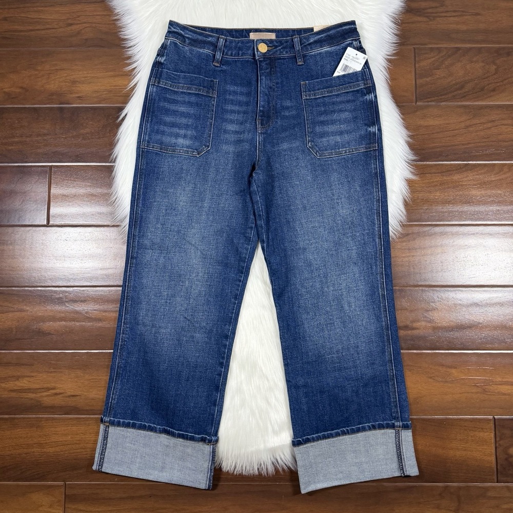 Kut from Kloth Size 6 Petite Sienna High Rise Straight‎ Leg Cuffed Denim Jeans